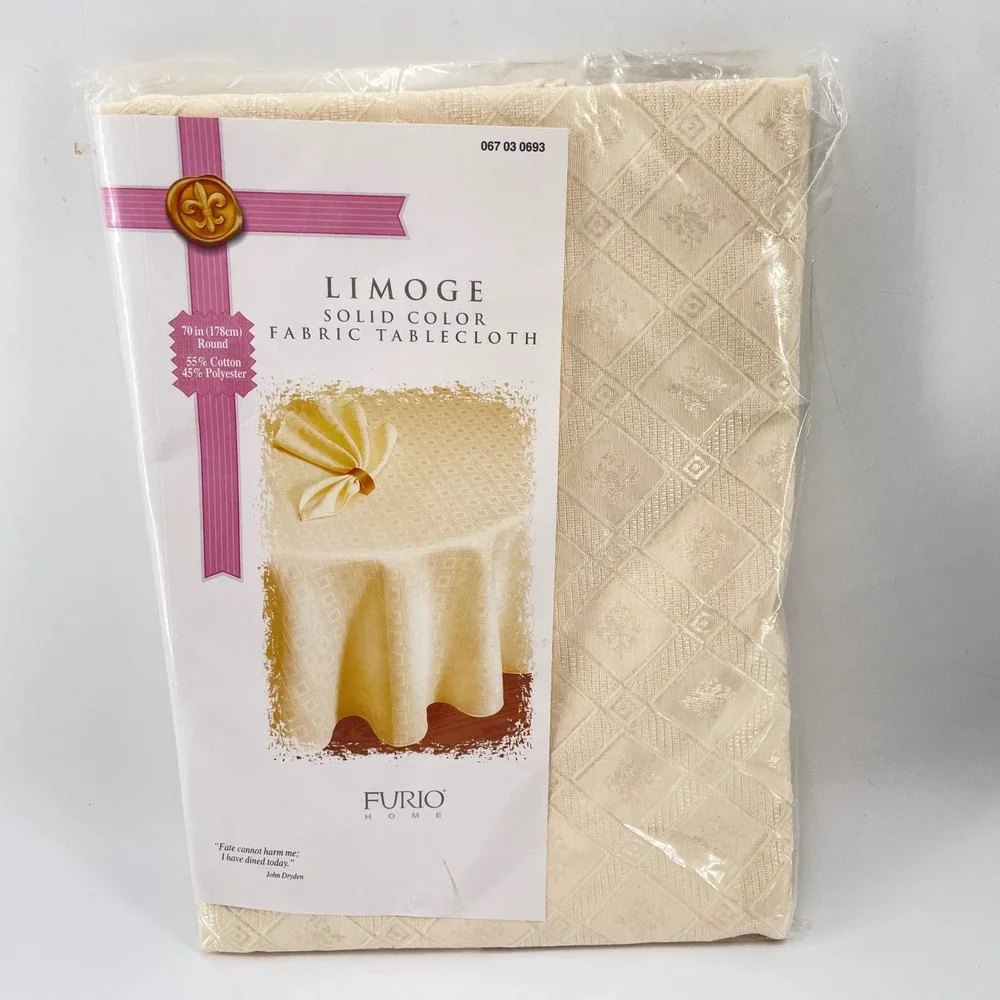 Furio Home Limoge Round Tablecloth 70in Cream Damask Cotton Blend Easy Care